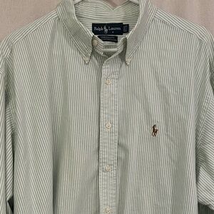 Ralph Lauren Mens Green Striped Button Down Long Sleeve Yarmouth Shirt